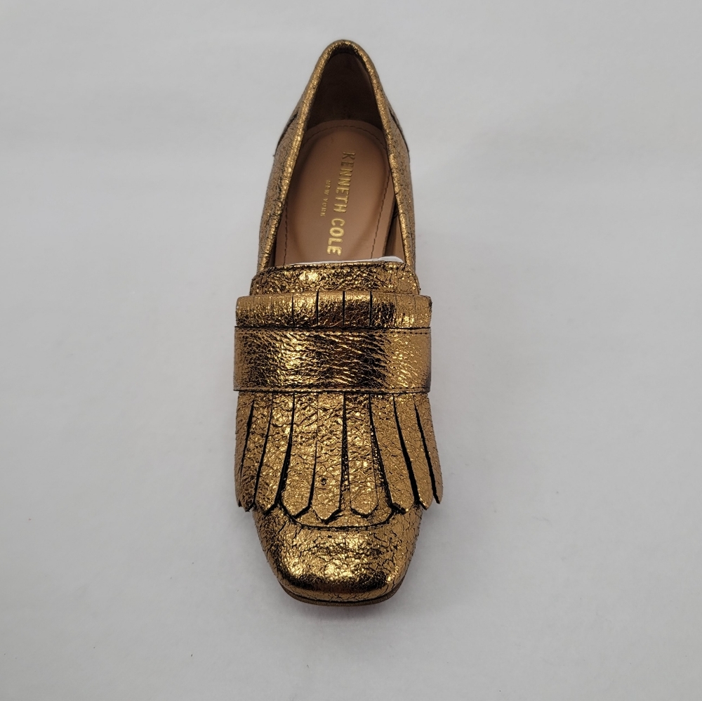 Cole New York Pumps Kiltie Block Heel Gold Gem